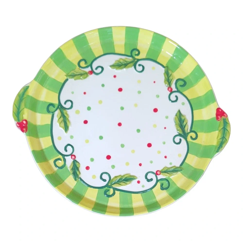 Temptations Presentable Ovenware Holiday Fluted Bundt Pan w Tray Ceramic Holiday